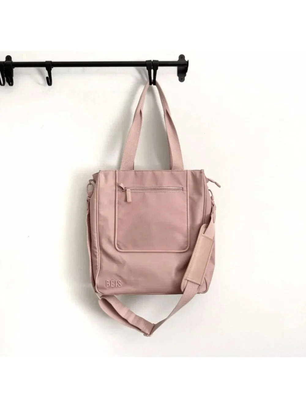 Beis Pink North/South Recycled Polyester Tote Bag Carry-on with Crossbody Strap